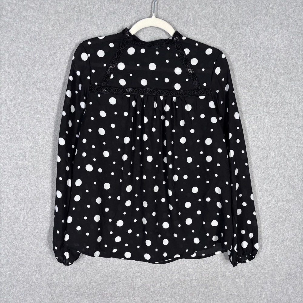 Zac Rachel Blouse Small Polka‎ Dot Lace Crochet High Neck Quirky Twee Pleated